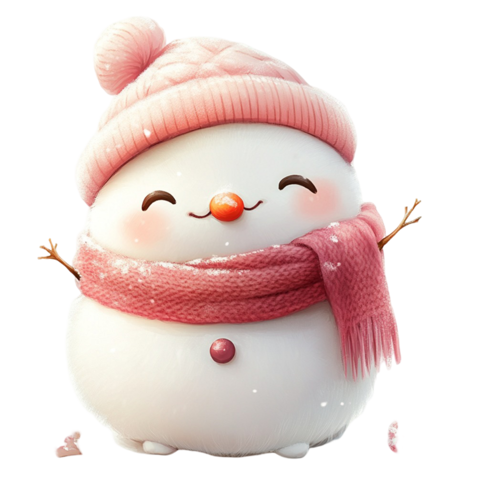 Charming Snowman with a Pink Beanie and Scarf in a Festive Scene png