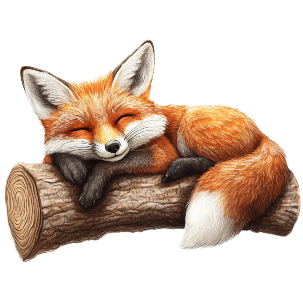 Cute Fox Resting on a Log with a Relaxed and Calm Expression png