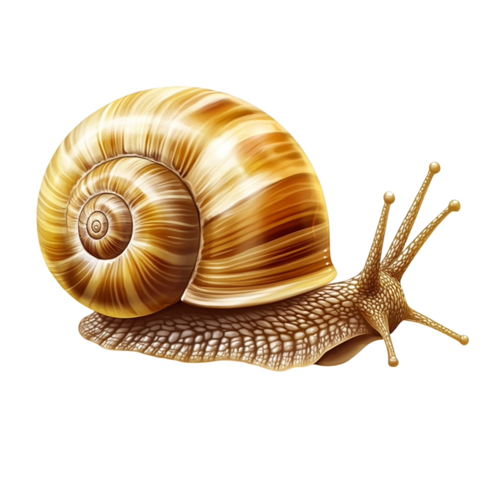 Beautiful Snail Crawling with a Golden Brown Shell and Slimy Body png