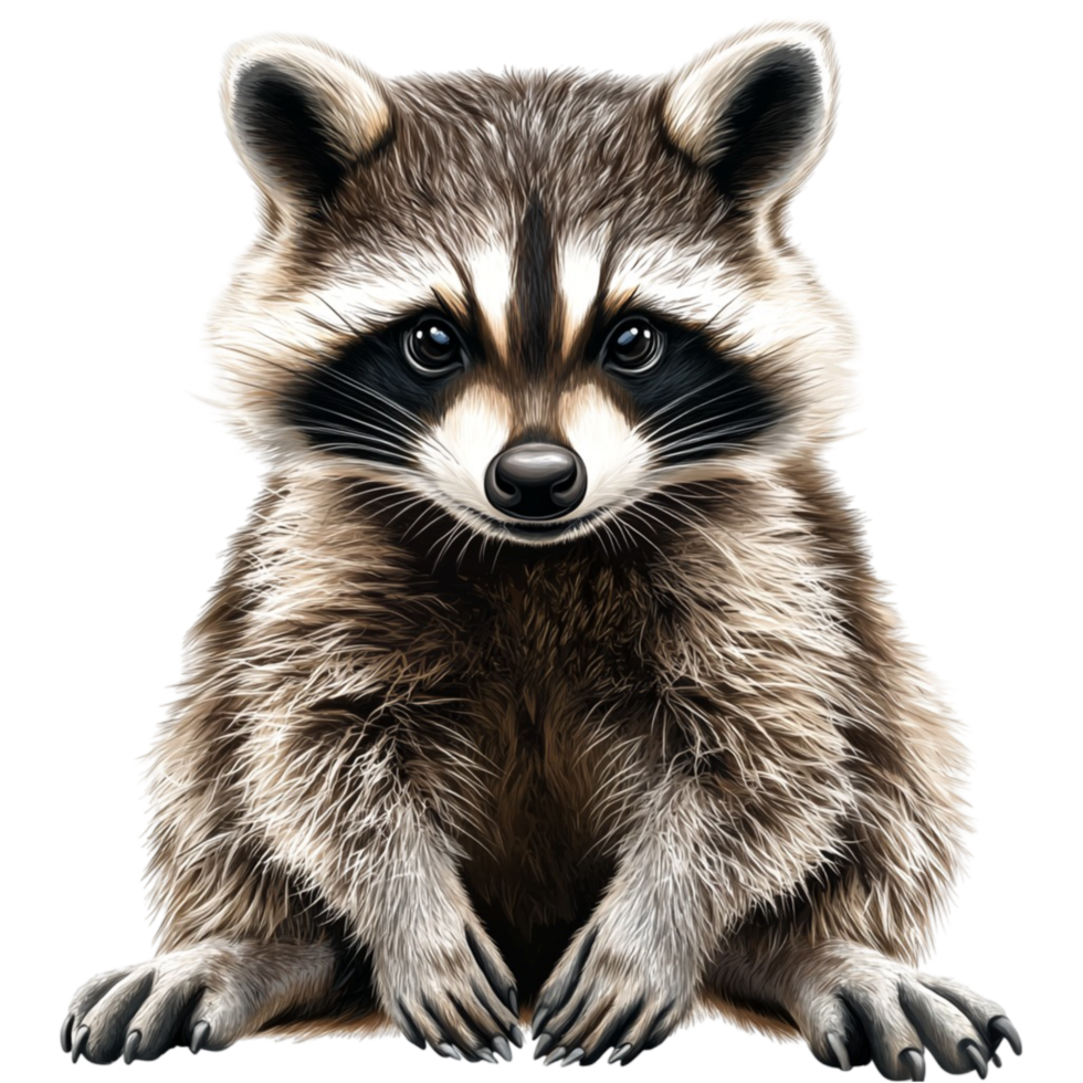 Fluffy Baby Raccoon Sitting on White Looking Cute png