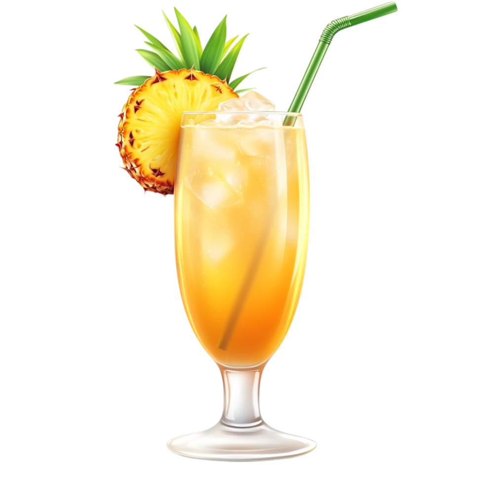 Tropical Cocktail with Pineapple Slice and Straw in Elegant Glass png