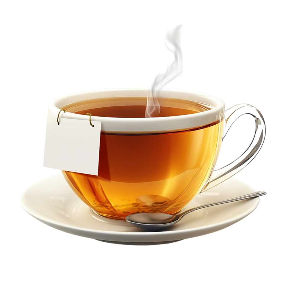 Elegant Glass Cup of Steaming Tea with Tea Bag on Saucer for Relaxing Drink png