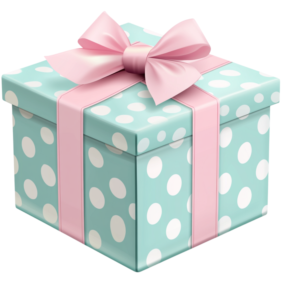 Elegant Mint Green Gift Box with Pink Ribbon and Polka Dots png