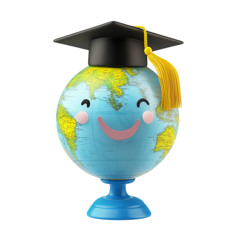 Cute Smiling Globe with Graduation Cap Symbolizing Education and Success png