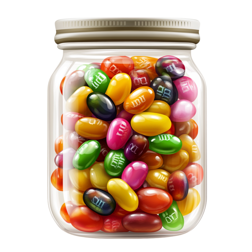 Glass Jar Filled with Colorful Jelly Beans on White png