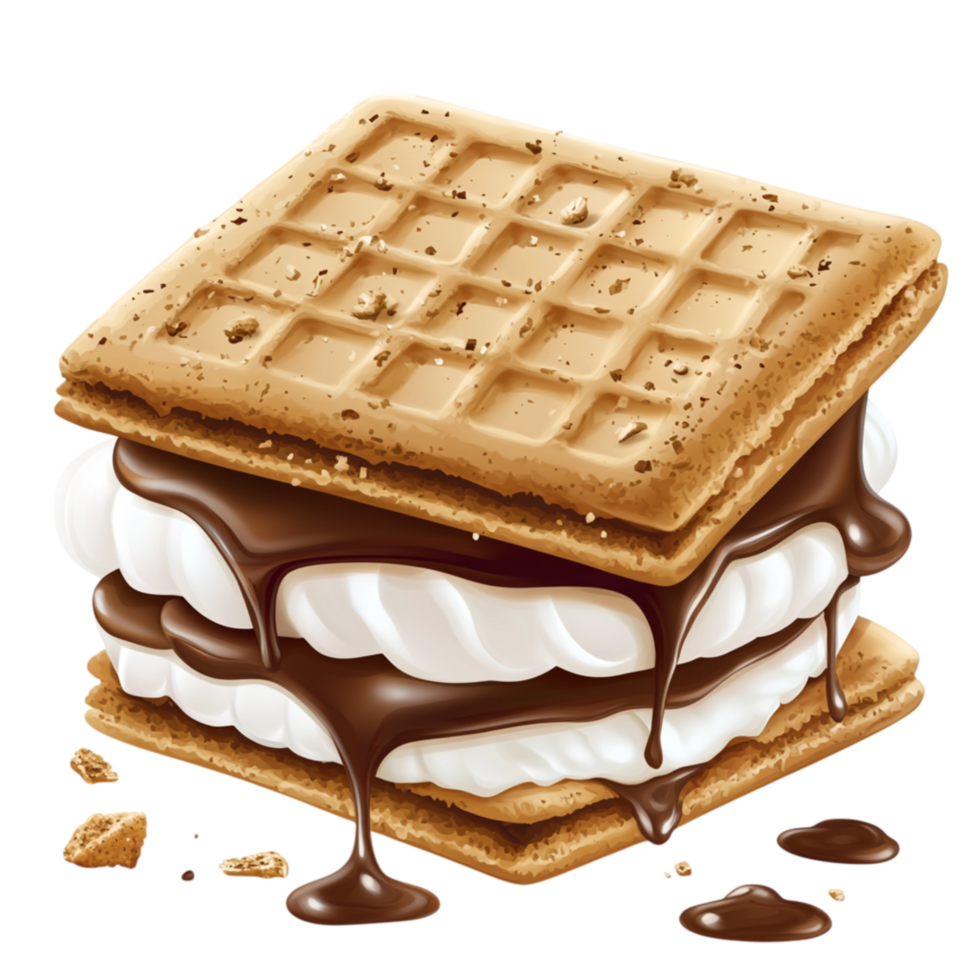 Tasty Smores with Gooey Marshmallow and Melted Chocolate Between Crispy Graham Crackers png