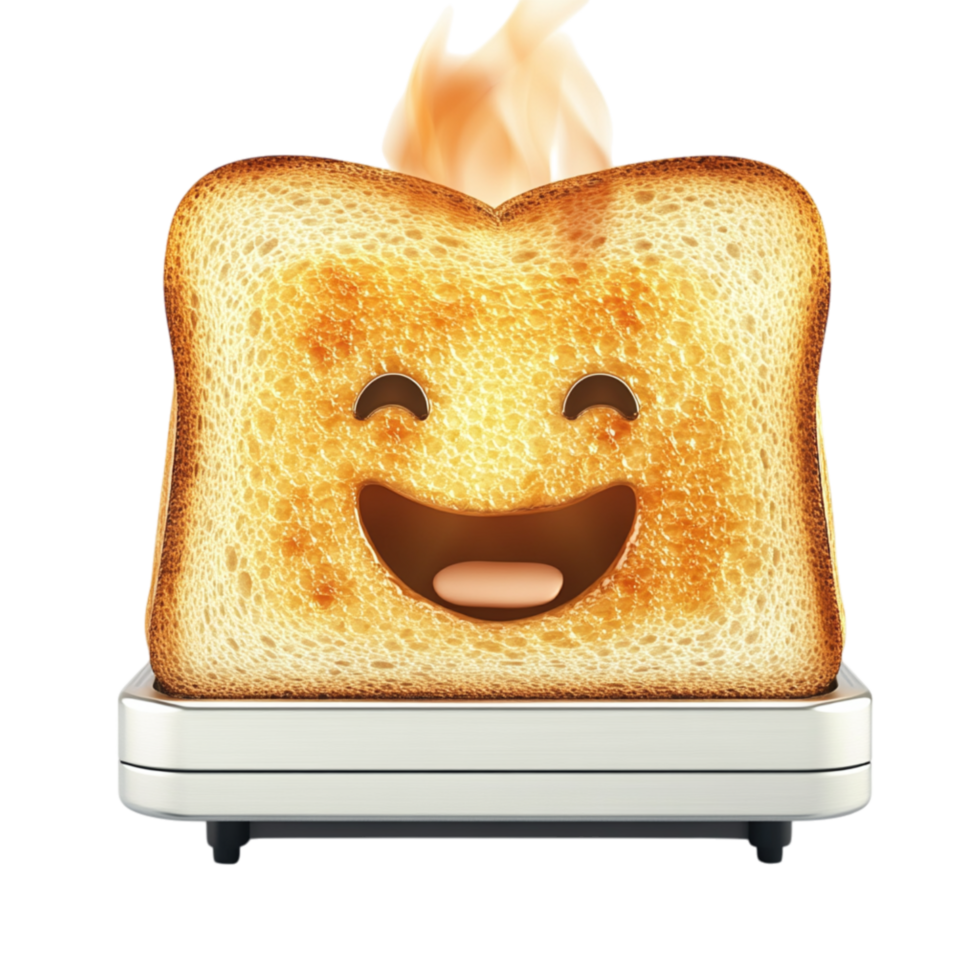 Toasted Bread with Happy Face Popping Out of Toaster on White png