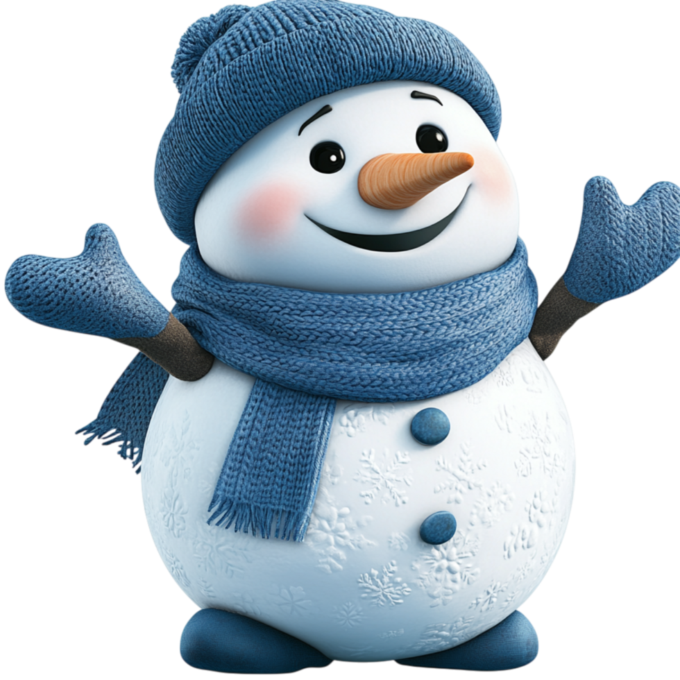 Cheerful Snowman with Blue Hat and Scarf Spreading Winter Joy png