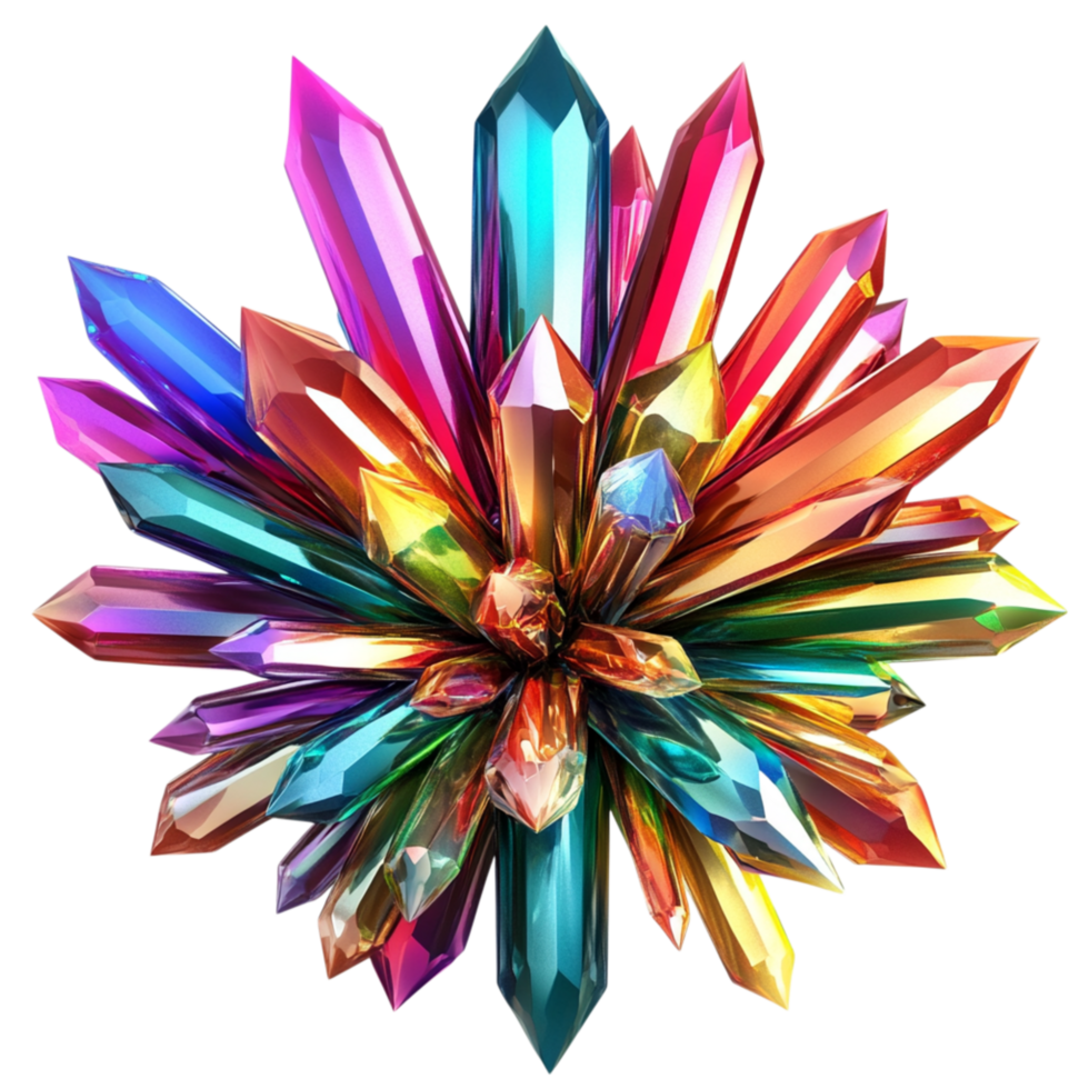 Vibrant Multicolored Crystal Cluster with Sharp Shimmering Points png