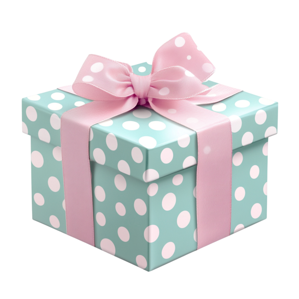 Beautifully Wrapped Gift Box with Pink Ribbon and Polka Dots png