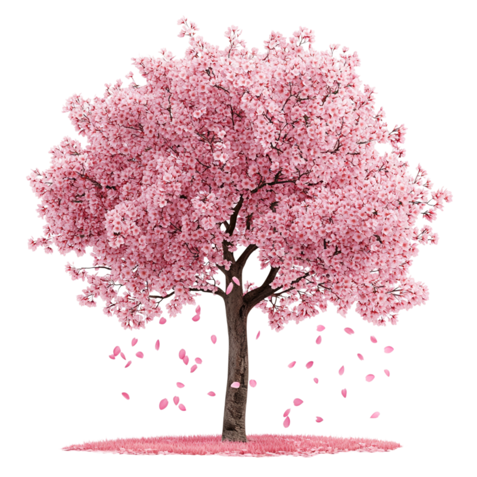 Stunning Cherry Blossom Tree with Vibrant Pink Flowers and Petals png