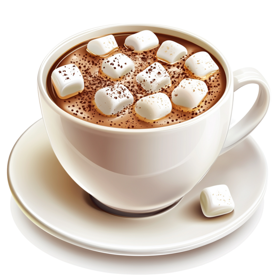 Tasty Cup of Hot Cocoa with Marshmallows and Sprinkled Cocoa Powder png