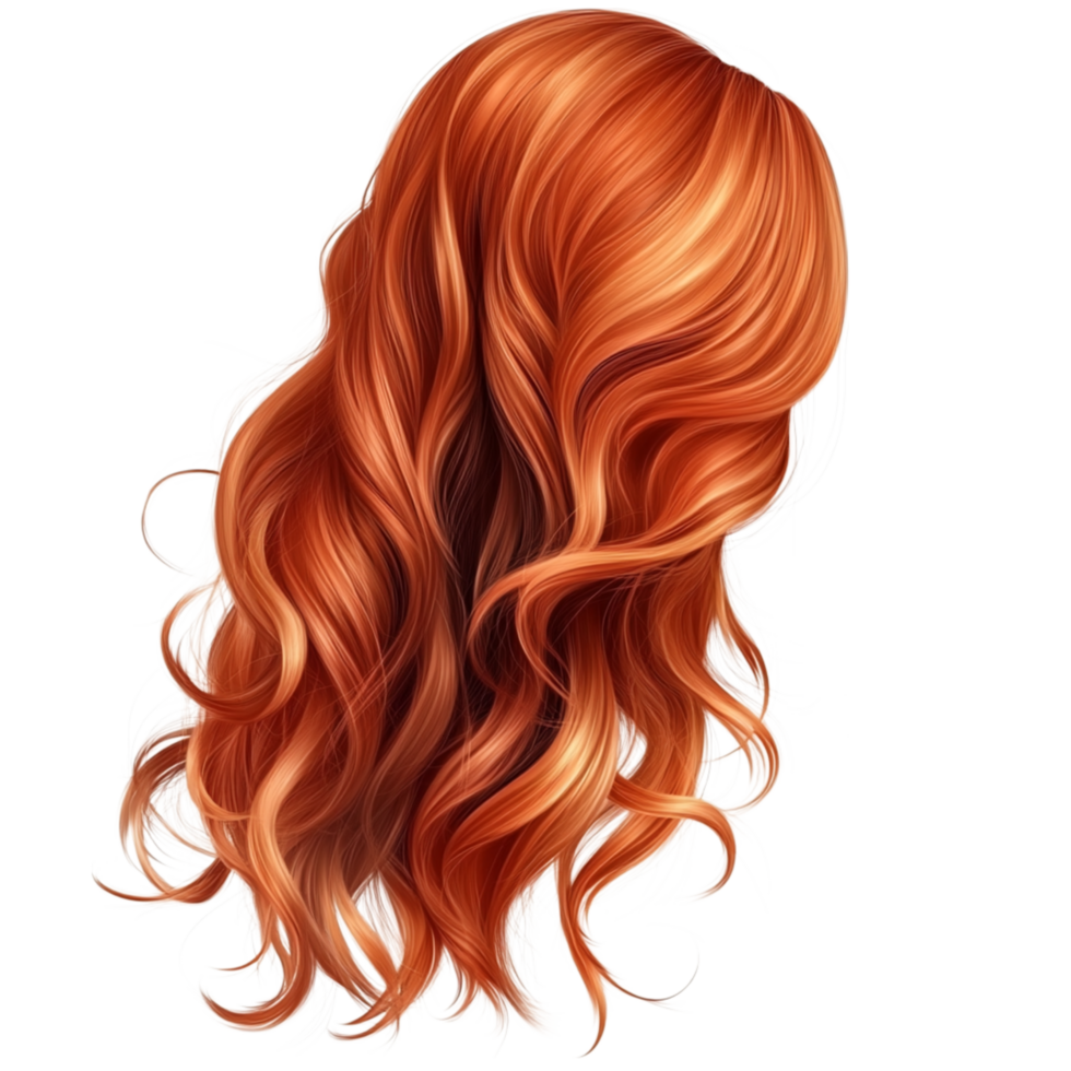 Luxurious Flowing Red Hair with Soft Curls and Real Texture png