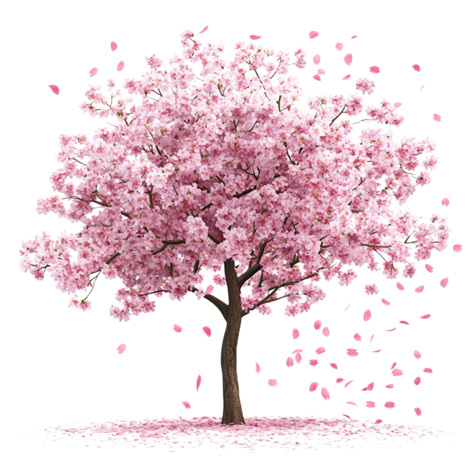 Scenic Pink Sakura Tree with Falling Petals png