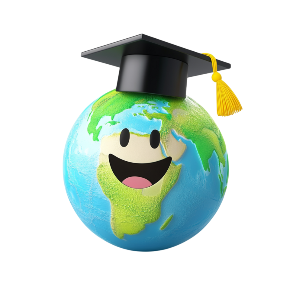 Smiling Globe with Graduation Cap Representing Education and Knowledge png