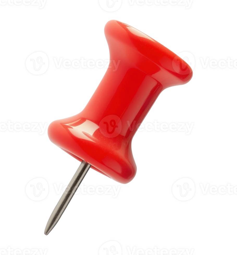 One red push pin, isolated on a transparent background png