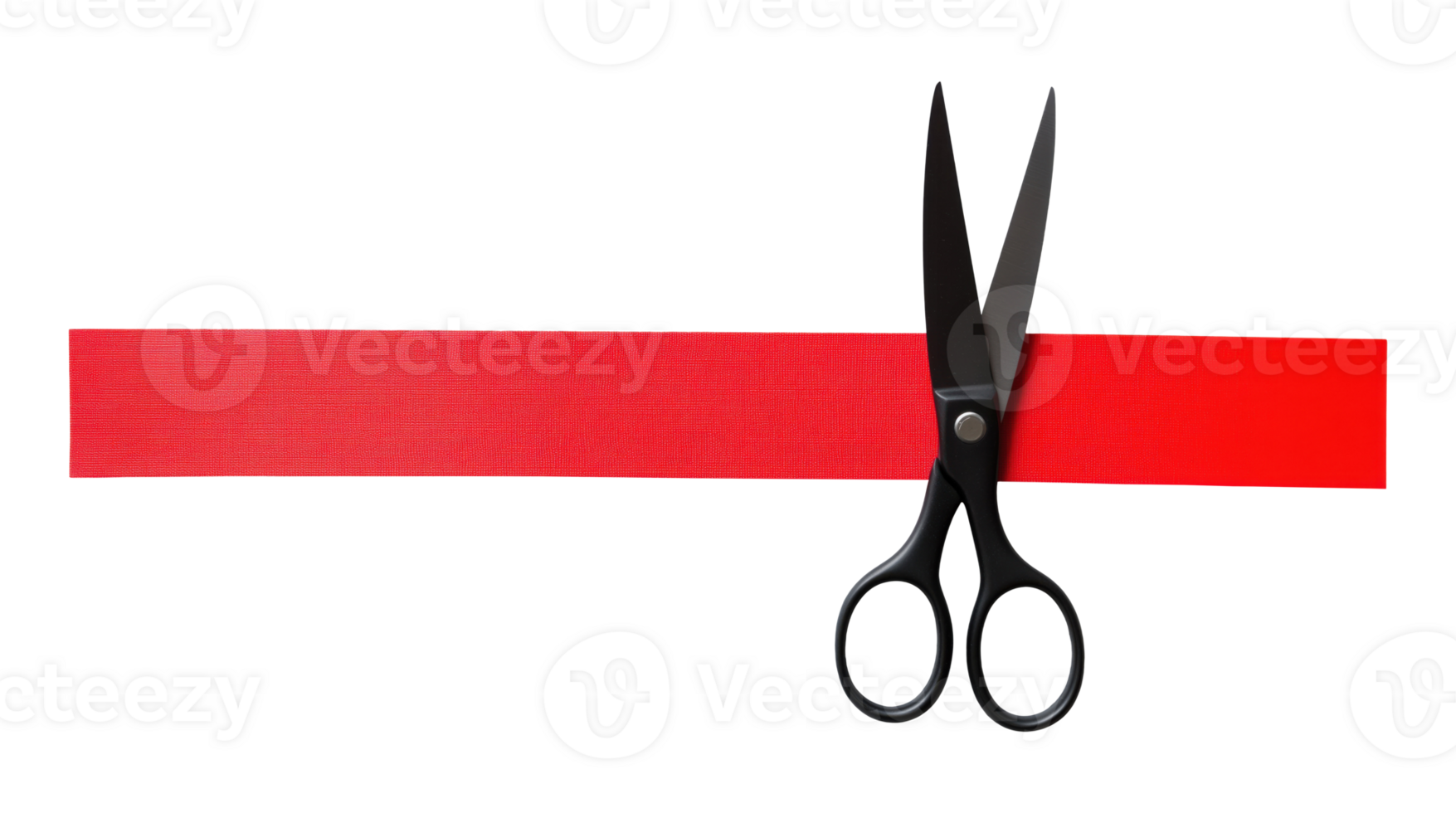 Red ribbon with scissors isolated on transparent background png