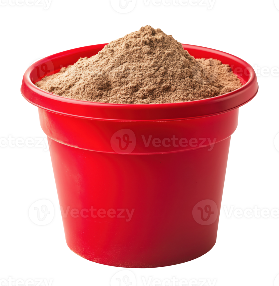 Red bucket with sand isolated on transparent background png