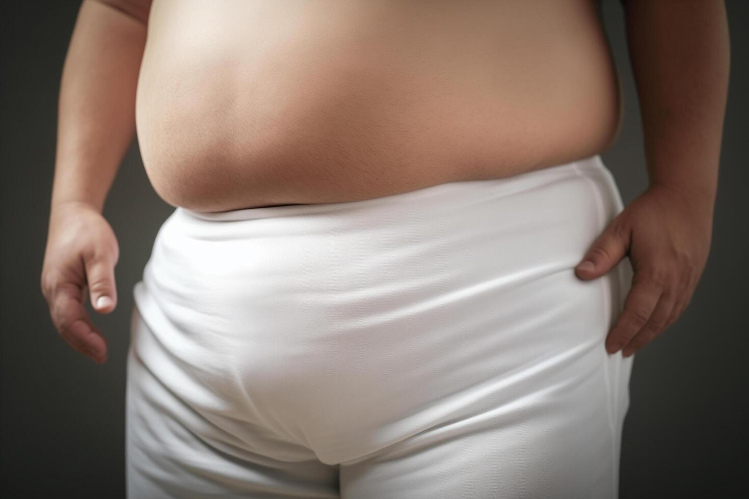 close-up shot of a fat man's large belly, isolated on a white background photo
