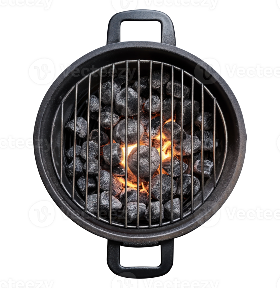 Round grill with charcoal isolated on transparent background png
