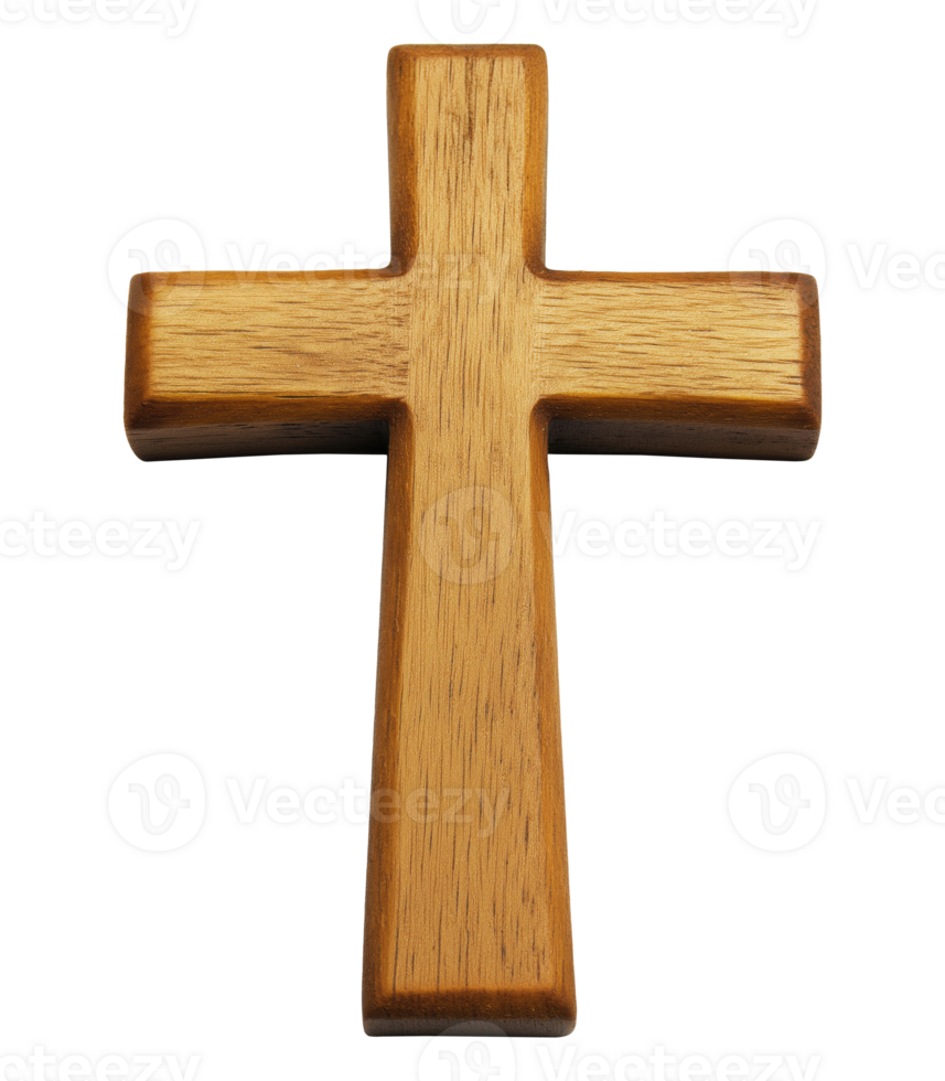 Brown wooden religious cross isolated on transparent background png