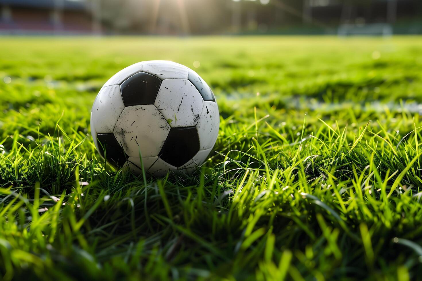 Classic Black and White Soccer Ball Resting on a Vibrant Green Grass Field photo