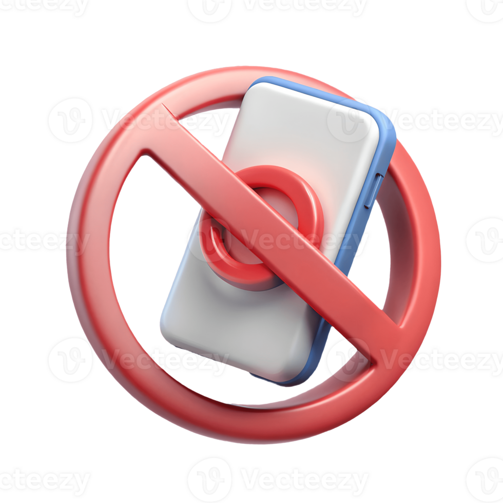 No cell phone sign with a modern smartphone enclosed in a red prohibition symbol on a transparent background png