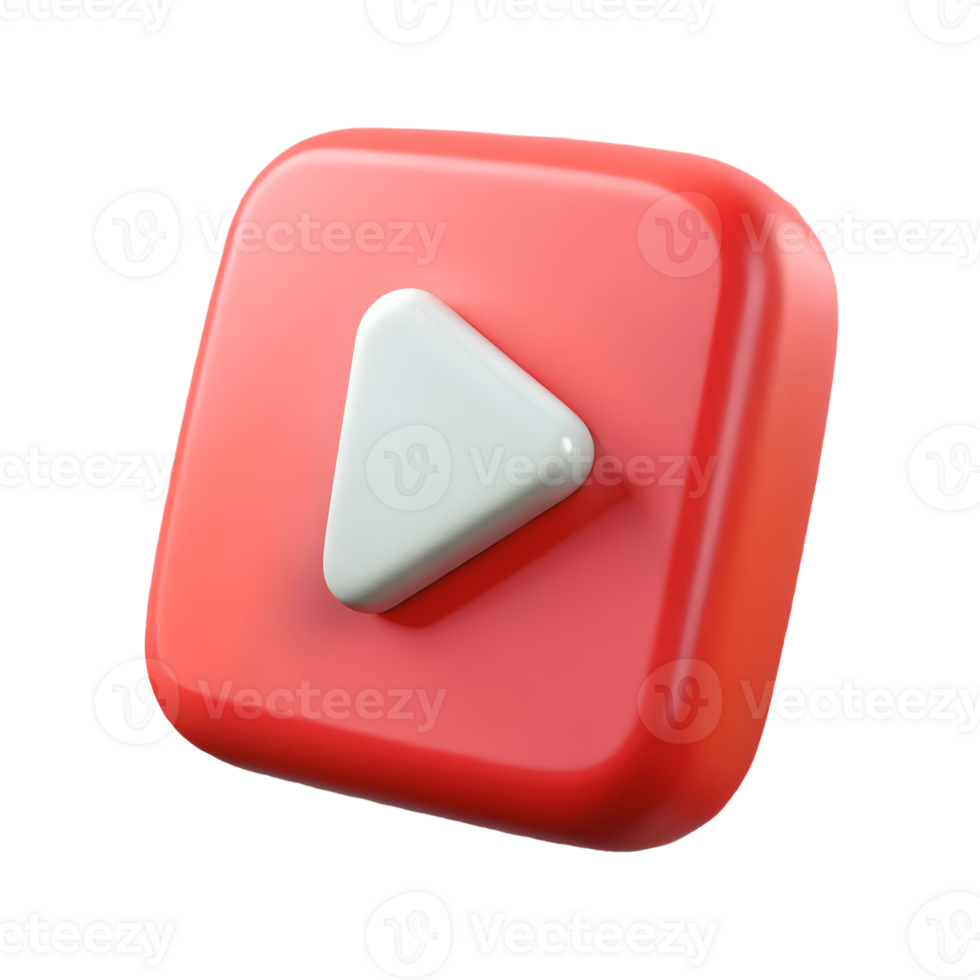 3D Rendered Red Play Button Icon on a transparent background Perfect for Media Player Interfaces and Applications png