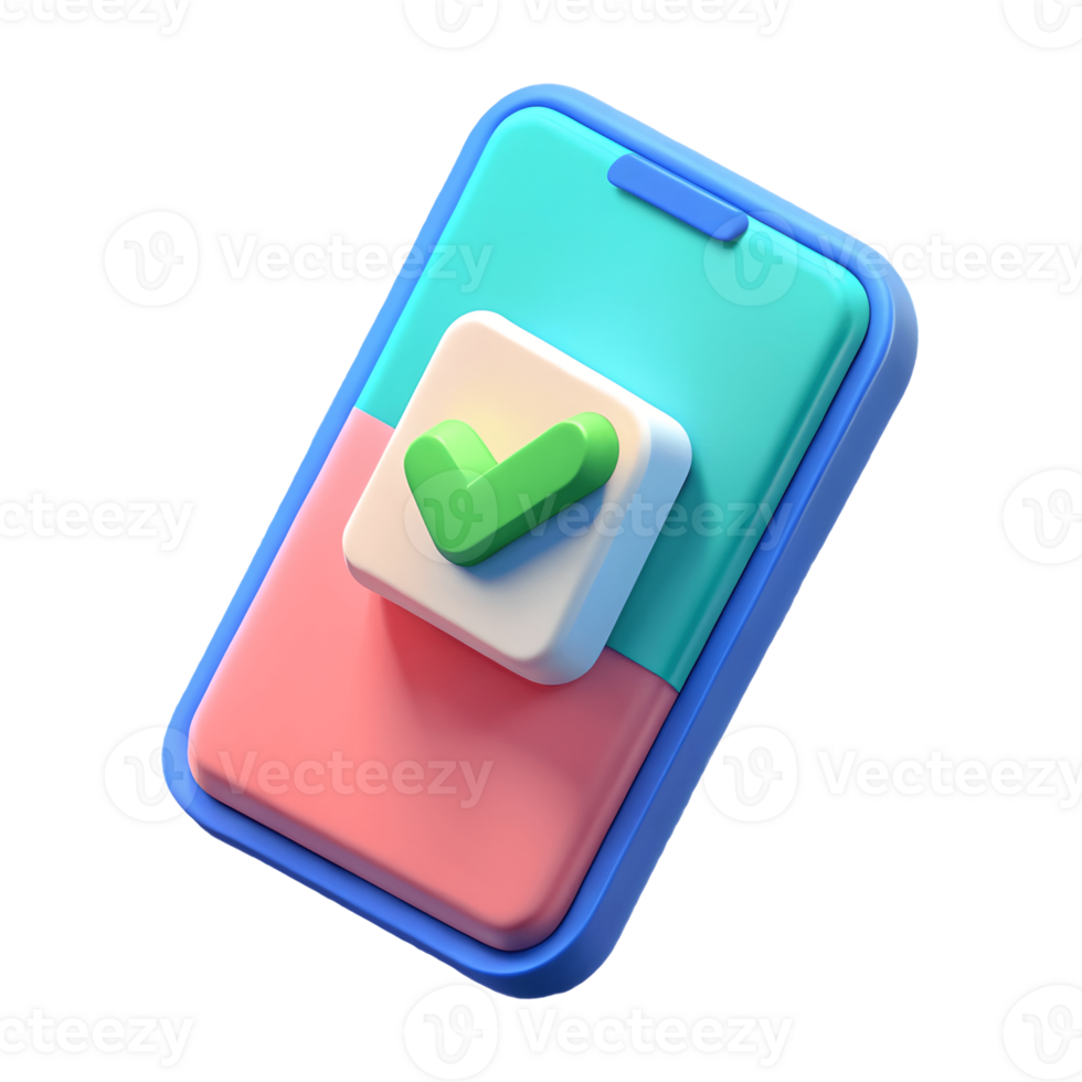 3D Smartphone with Green Checkmark Icon on a Colorful Screen Isolated on transparent background png