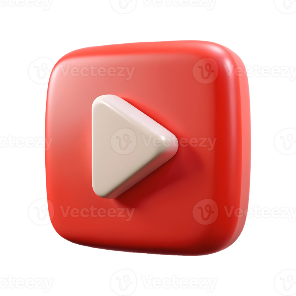 3D Rendered Red Play Button Icon on a transparent background Perfect for Media Player Interfaces and Content Representation png