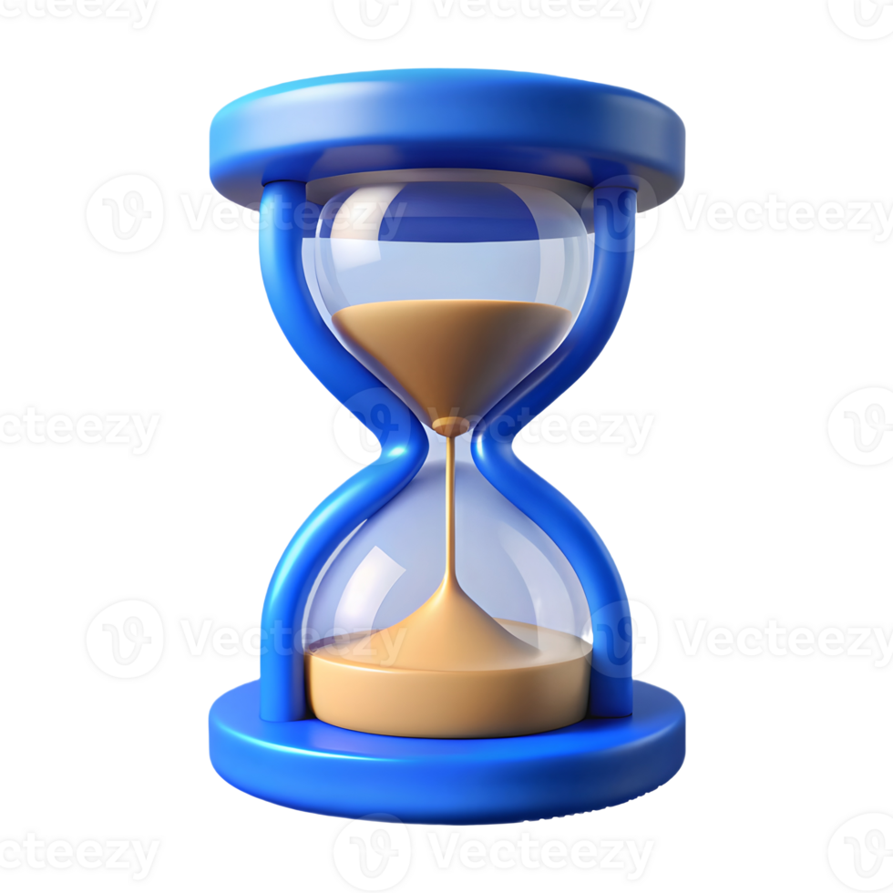3D Rendered Blue Sand Timer with Golden Sand on a Transparent Background on a transparent background png