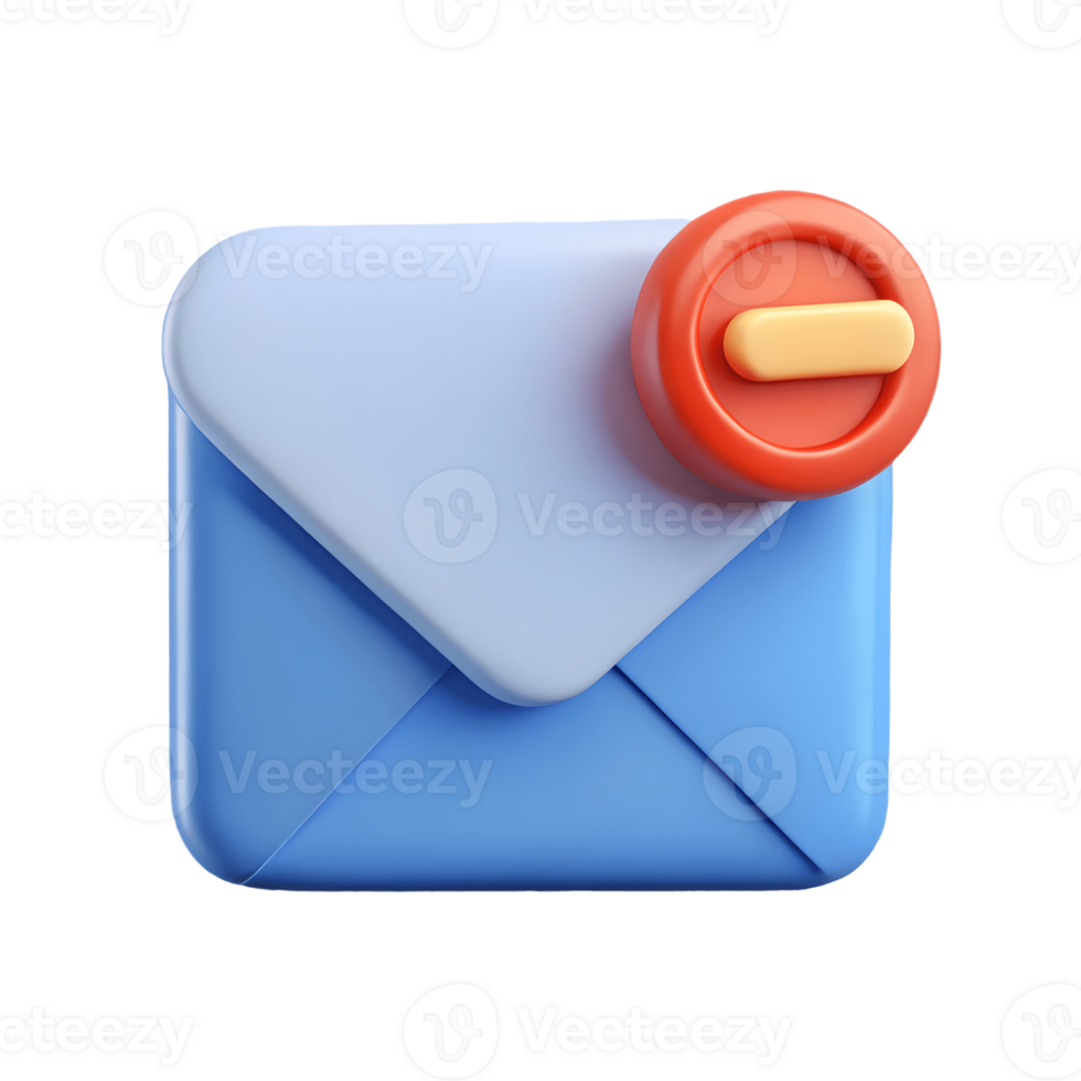 3D blue envelope icon with a red and yellow toggle switch symbolizing email settings or notifications on a transparent background png