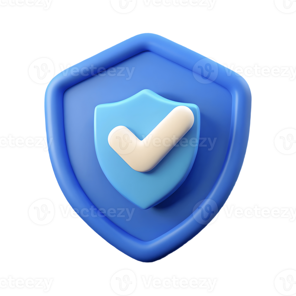 3D Blue Shield with Checkmark Icon on a transparent background symbolizing security protection and approval in a modern minimalistic design png
