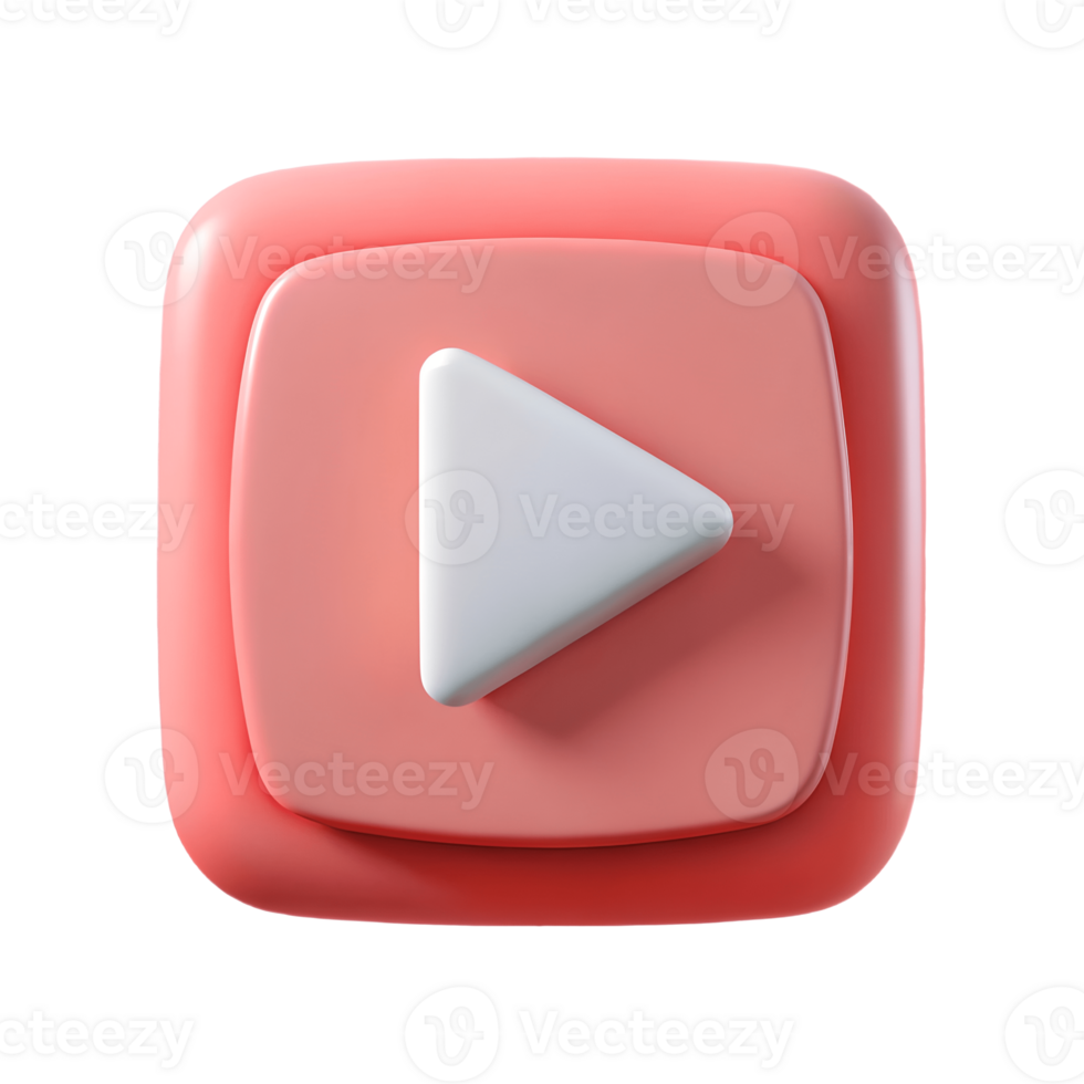 3D Rendered Red Play Button Icon on a transparent background Perfect for Multimedia Interfaces and Applications Clean and Modern Design png