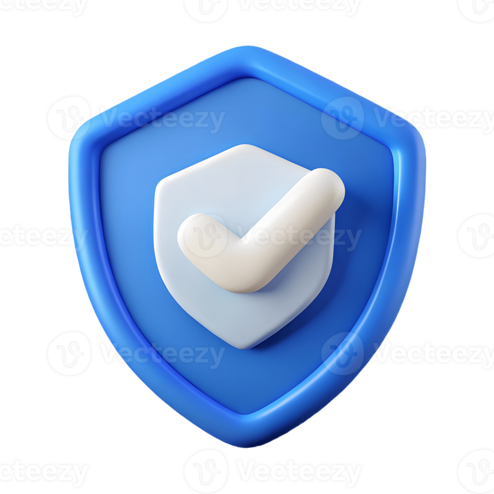 3D Blue Shield with White Checkmark Icon on a Transparent Background on a transparent background png