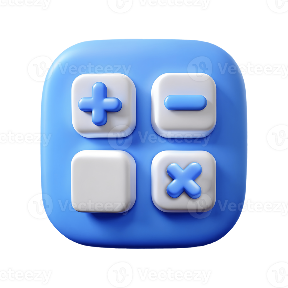 3D Blue Calculator Icon with Addition Subtraction and Multiplication Symbols on a Transparent Background on a transparent background png