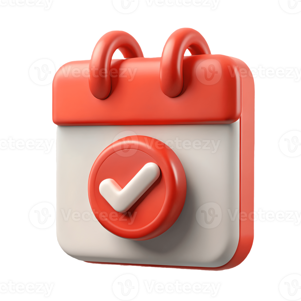 3D Red and White Calendar Icon with Check Mark Symbolizing Confirmation or Completion Ideal for Scheduling and Event Planning on a Transparent Background on a transparent background png