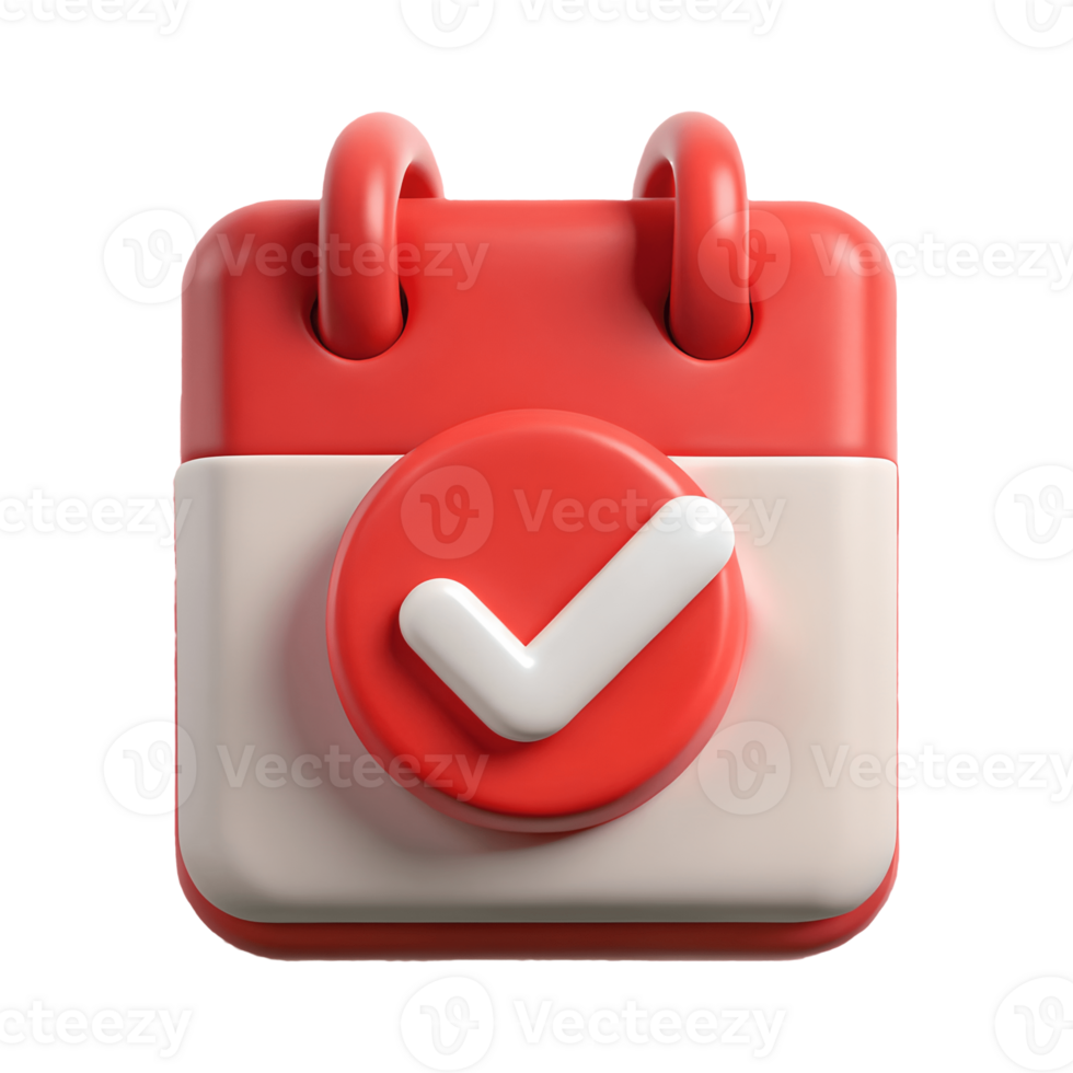 3D Red and White Calendar Icon with Check Mark on a Transparent Background on a transparent background png