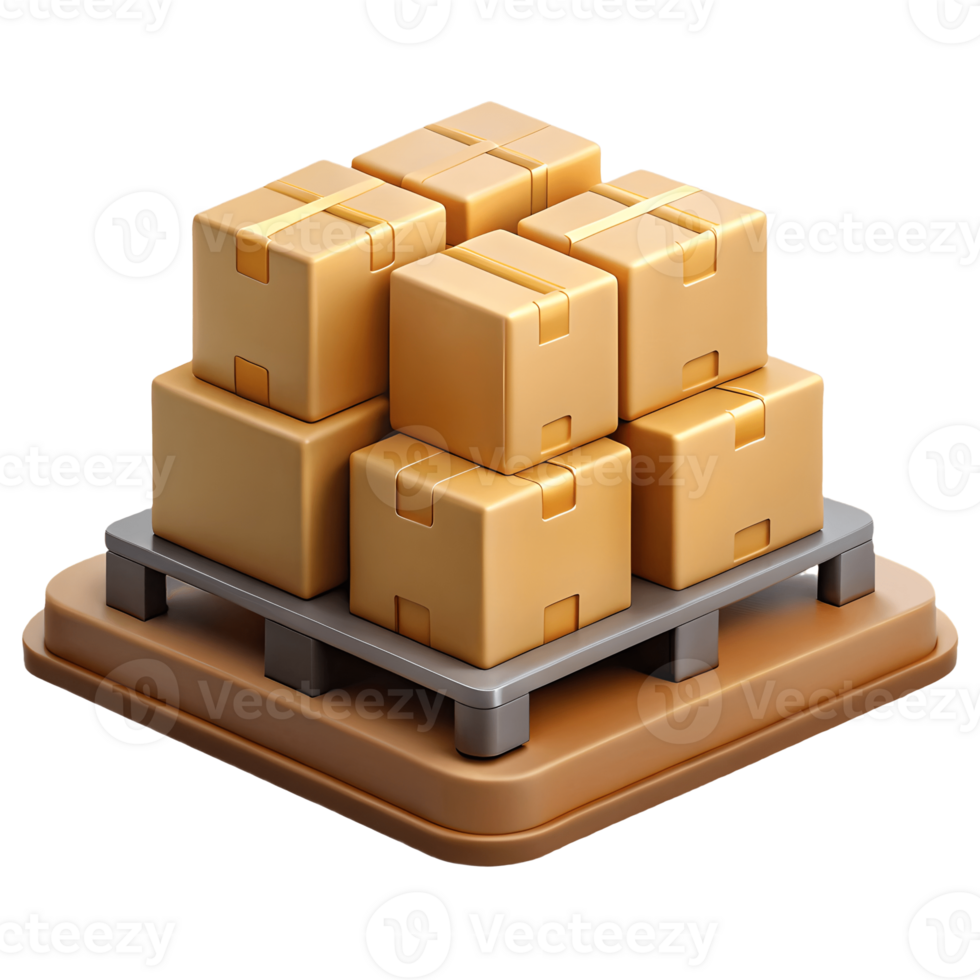 Stack of cardboard boxes on a pallet perfect for logistics and shipping concepts isolated on a transparent background png
