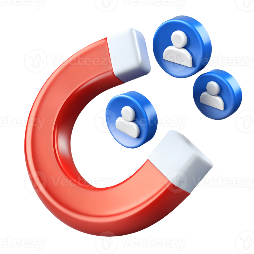 3D Render of a Red Magnet Attracting Blue User Icons on a Transparent Background on a transparent background png