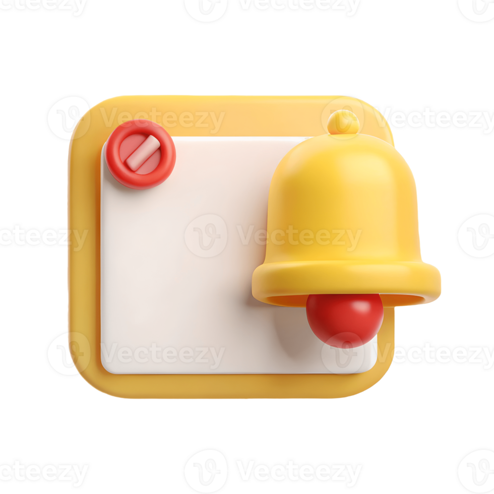 3D Notification Icon with Yellow Bell and Red Dot on a transparent background Perfect for UI Design png