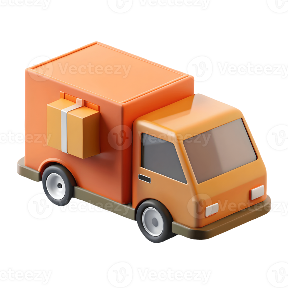Orange delivery truck with a package on the side perfect for logistics and shipping illustrations on a transparent background png