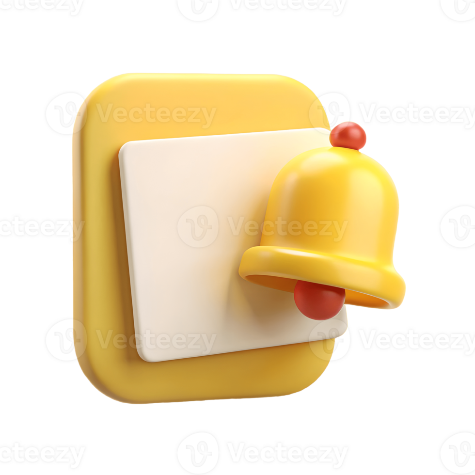 3D Notification Icon with Yellow Bell and Red Dot on a transparent background png