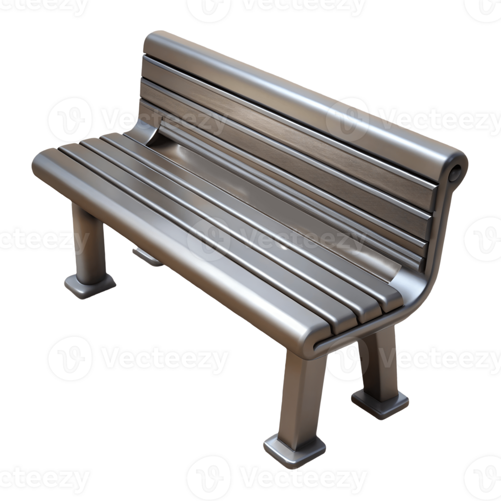 Modern metallic park bench with sleek design and sturdy legs perfect for urban settings isolated on a transparent background png