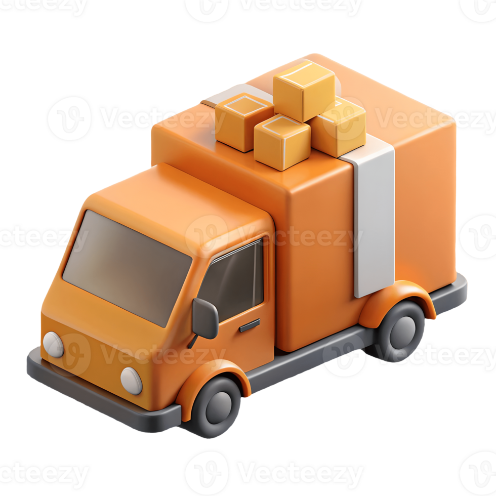 Orange delivery truck with packages on top perfect for logistics and shipping concepts on a transparent background png