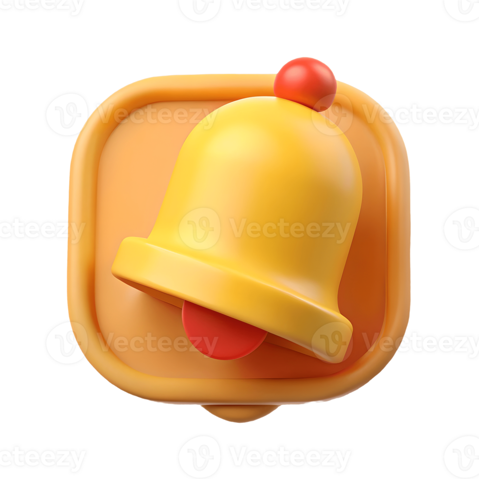 3D Yellow Bell Notification Icon on a transparent background Modern and Minimalistic Design for App or Website Alerts png