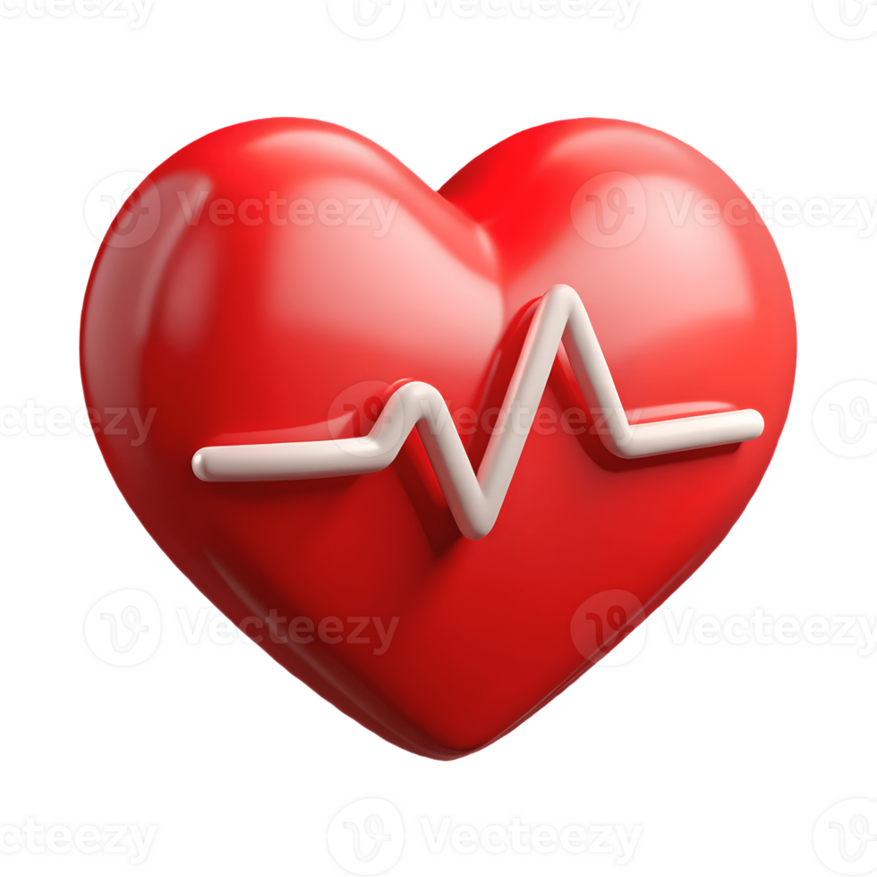 Red heart with a white heartbeat line symbolizing health and vitality on a transparent background png