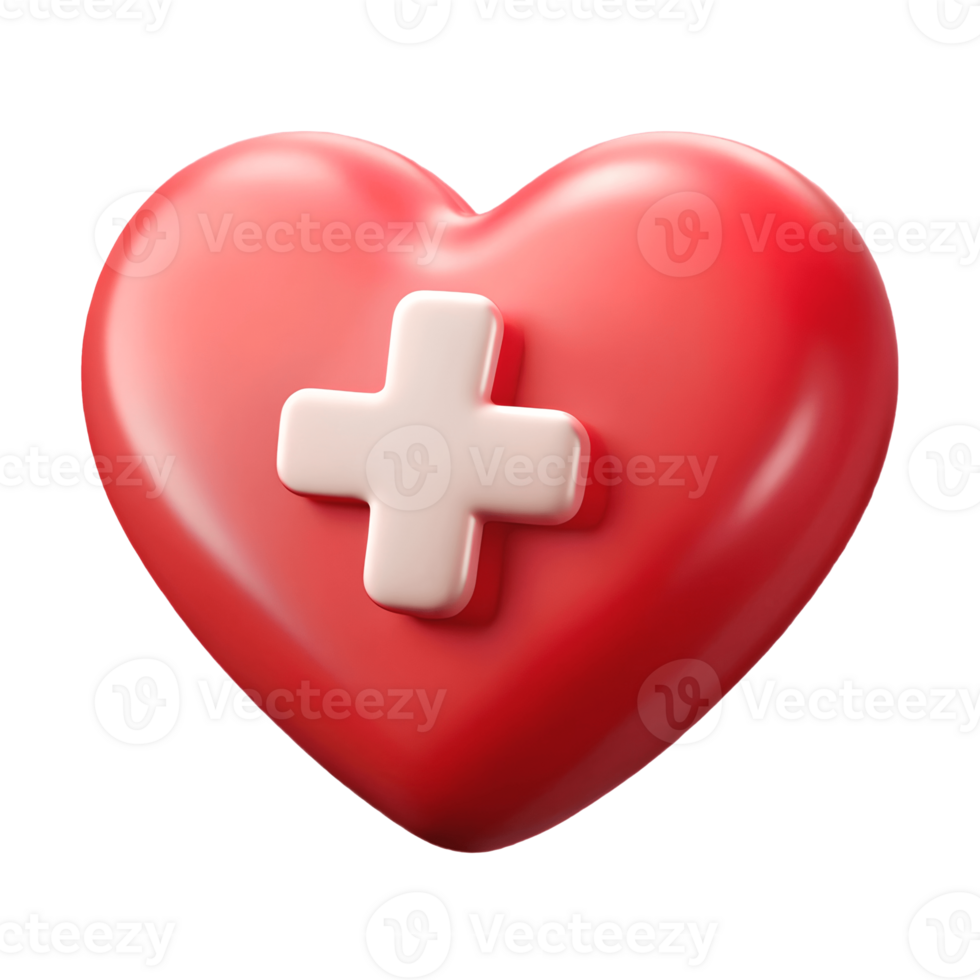 Red heart with a white cross symbolizing health and care on a transparent background png