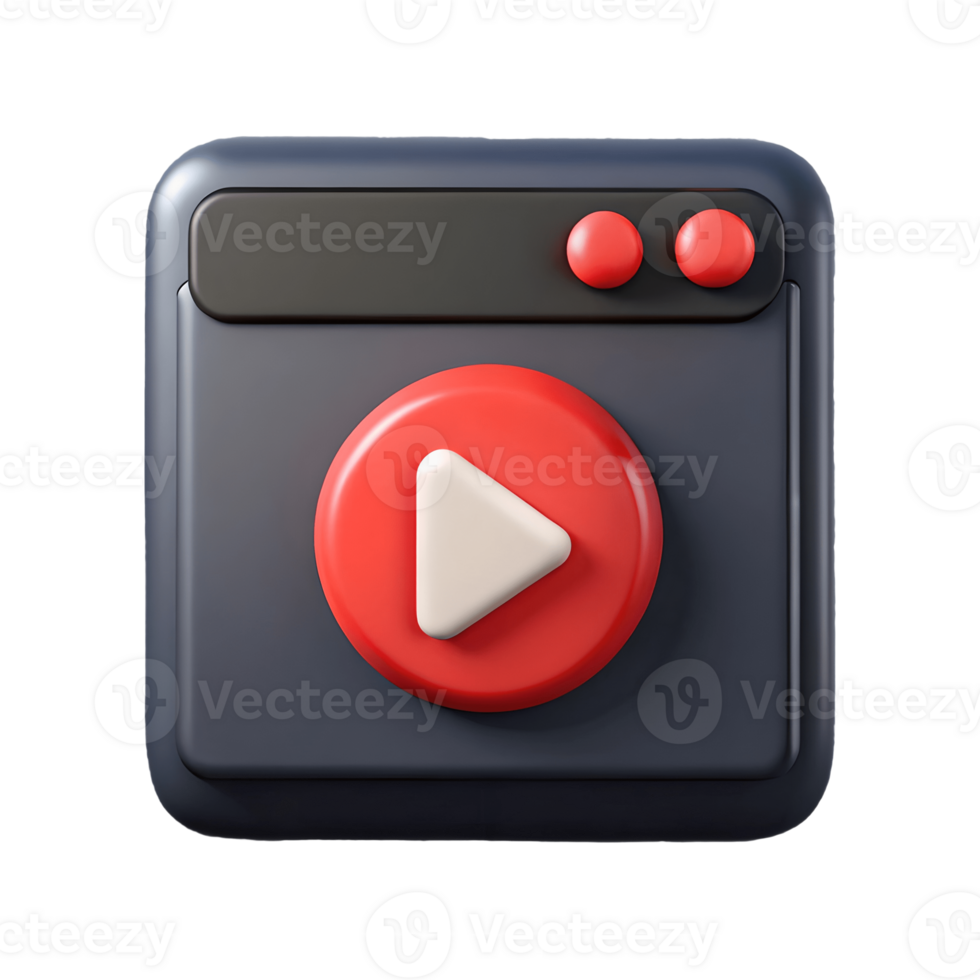 3D Rendered Play Button Icon on a Transparent Background on a transparent background png