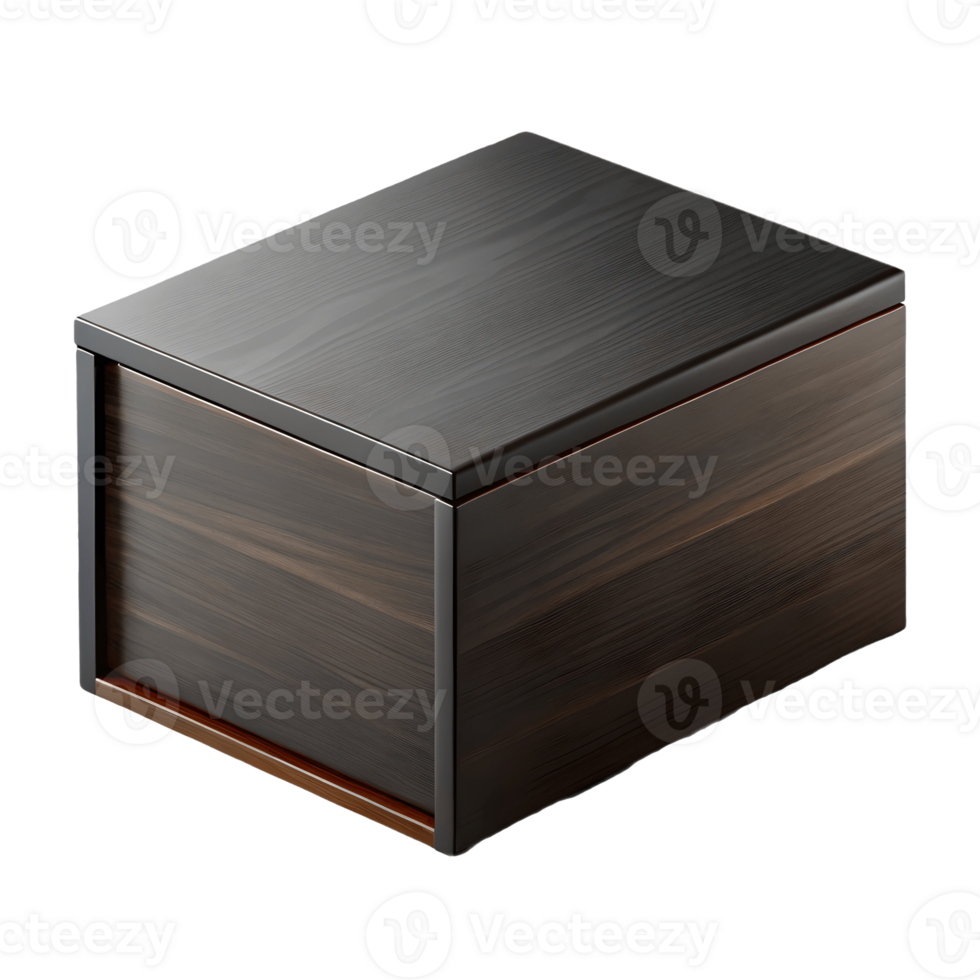 Elegant dark wooden box with a smooth finish and modern design perfect for storage or as a decorative piece on a transparent background png